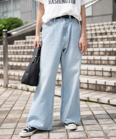 WEGO 【ユニセックス着用ITEM/SMLサイズ展開】デニムルーズフレアパンツ