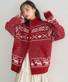 earth music&ecology ダブルzipノルディックカウチンニットカーディガン