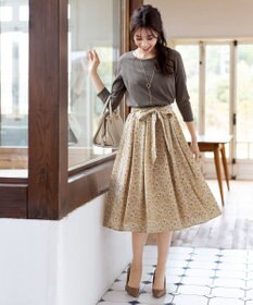 Tiaclasse 【洗える】異素材を組み合わせた花柄ドッキングワンピース