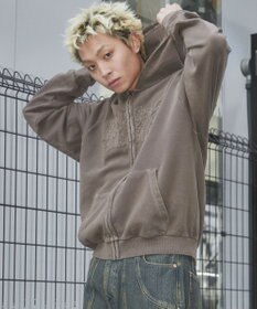 WEGO 【ユニセックス着用ITEM】ピグメントダメージアップリケZIPパーカー