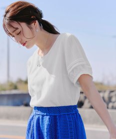 Tiaclasse L 【洗える】シアーチェック柄パフスリーブブラウス