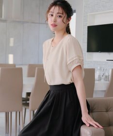 Tiaclasse L 【洗える】シアーチェック柄パフスリーブブラウス