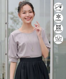 Tiaclasse L 【小倉優子さん着用・洗える・接触冷感・汗ジミ防止】“サマさまカットソー”パール付きパフスリーブトップス