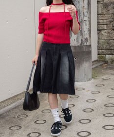 WEGO チョーカーリボン付きオフショルニット