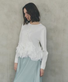 YECCA VECCA パール釦ラッフルカーディガン