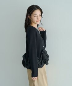 YECCA VECCA パール釦ラッフルカーディガン