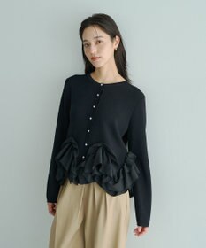 YECCA VECCA パール釦ラッフルカーディガン