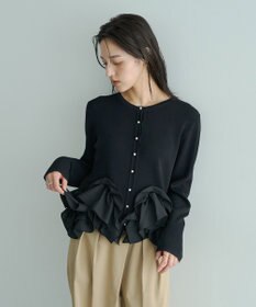 YECCA VECCA パール釦ラッフルカーディガン