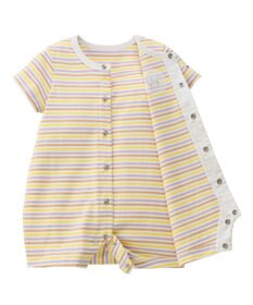 MIKI HOUSE HOT BISCUITS 【70-80cm】 みじんボーダー ワンポイント刺繍 ショートオール