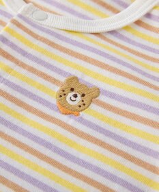 MIKI HOUSE HOT BISCUITS 【70-80cm】 みじんボーダー ワンポイント刺繍 ショートオール