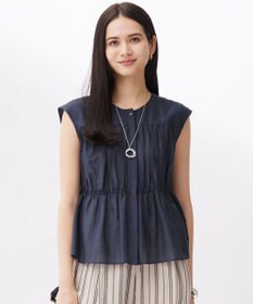 自由区 シルクコットンローンフレンチスリーブ ブラウス コバルトブルー