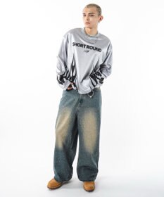 WEGO 【ユニセックス着用ITEM】スーパーバギーラインストーンデニムパンツ