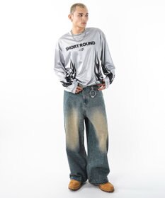 WEGO 【ユニセックス着用ITEM】スーパーバギーラインストーンデニムパンツ