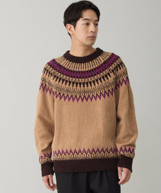 UNFILO MENS ライトモール ノルディックニット キャメル×ブラウン