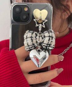 WEGO ツイードリボンハートキーホルダー