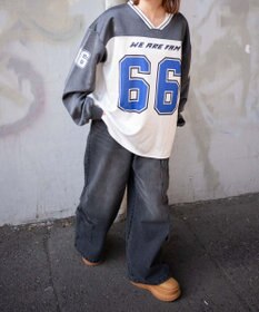 WEGO VネックナンバリングサテンBIGスウェット