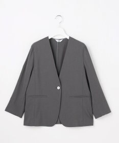 J.PRESS LADIES 【セットアップ対応】ファンマートロストレッチ ノーカラー ジャケット チャコール系