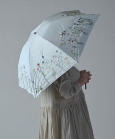 AND WOOL 〈一級遮光生地・晴雨兼用〉ボタニカル刺繍の日傘 （折りたたみ傘タイプ）