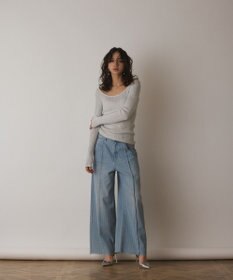 GRACE CONTINENTAL ラメリブクルーネックトップ