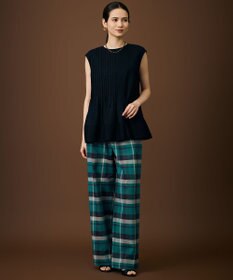 自由区 【SHIHOさん着用・セットアップ対応】コットンリネンチェックワイドストレート パンツ
