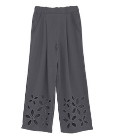 Green Parks フラワーくり抜き刺繍スウェットワイドパンツ