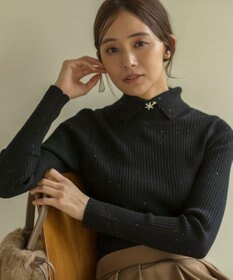 組曲 【前後着用・手洗い可】ELENAスパンコール襟デザイン ニット