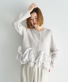 YECCA VECCA パール釦ラッフルカーディガン