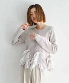 YECCA VECCA パール釦ラッフルカーディガン