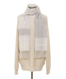 MOONBAT FURLA ウール混ラメ入りブロックチェックストールマフラー／幅30cm