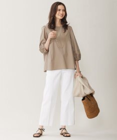 自由区 L 【洗える】テンセルコットンエンブロイダリープルオーバー ブラウス