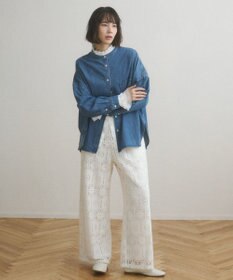 WEGO 【ANGIE VINTAGE】オーバーサイズ バンドカラー デニムシャツ