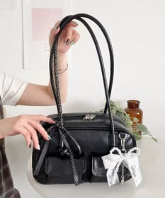 WEGO レイヤーリボンチャーム付きボストンバッグ