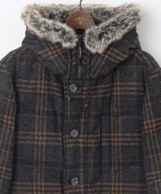 JOSEPH ABBOUD MOUNTAIN 【イタリア素材/ECOファー/9ポケット/ダウン】スライバーチェックダウン コート