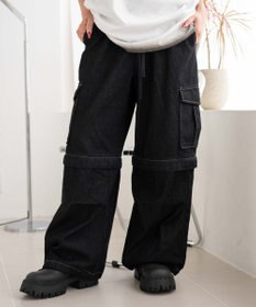 WEGO 【ウエストゴム/2WAY】2WAYデニムカーゴパンツ