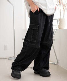 WEGO 【ウエストゴム/2WAY】2WAYデニムカーゴパンツ