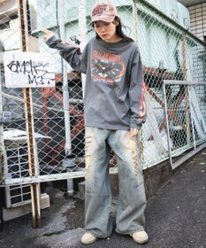 WEGO 【ユニセックス着用ITEM/MLサイズ展開】ヴィンテージライクグラフィックT（LS）