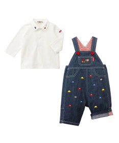 MIKI HOUSE HOT BISCUITS 【70-90cm】 くるま刺繍 オーバーオール＆ポロシャツギフトセット【BOX付き】