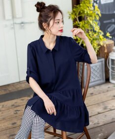 Tiaclasse L 【洗える】1枚で大人華やぐ2段ティアードシャツチュニック