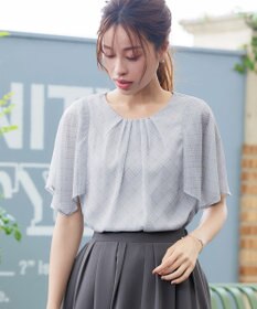 Tiaclasse 【洗える】チェック柄ハンカチスリーブブラウス