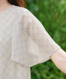 Tiaclasse 【洗える】チェック柄ハンカチスリーブブラウス