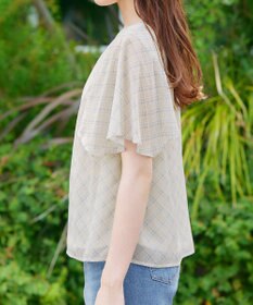 Tiaclasse 【洗える】チェック柄ハンカチスリーブブラウス