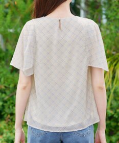 Tiaclasse 【洗える】チェック柄ハンカチスリーブブラウス