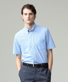 J.PRESS MEN 酷暑の清潔感もこれ一枚で【吸水速乾 / 抗菌防臭 / 防シワ】【J.PRESS OXFORD JERSEY】カノコインレイマイクロストライプ 半袖シャツ / B.D.