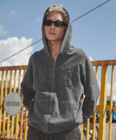 WEGO 【ユニセックス着用ITEM】ピグメントダメージアップリケZIPパーカー