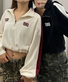 WEGO 刺繍ハーフジップショートスウェット