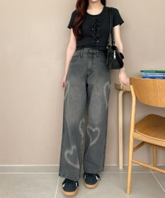 WEGO スプレーペイントストレートデニムパンツ