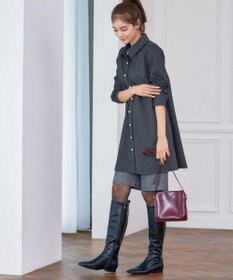 Tiaclasse 【洗える】ウール調パールボタンシャツチュニックブラウス