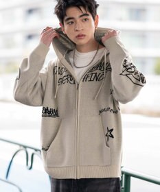 WEGO ジャガードグラフィックニットZIPパーカー