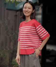 J.PRESS LADIES L 【一枚で着映え】COTTON ACETATE DRY ニット Tシャツ ブラッドオレンジ系
