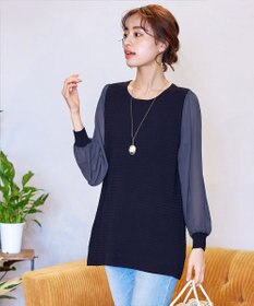 Tiaclasse L 【新色追加・洗える】シアーチェック柄ニットチュニック